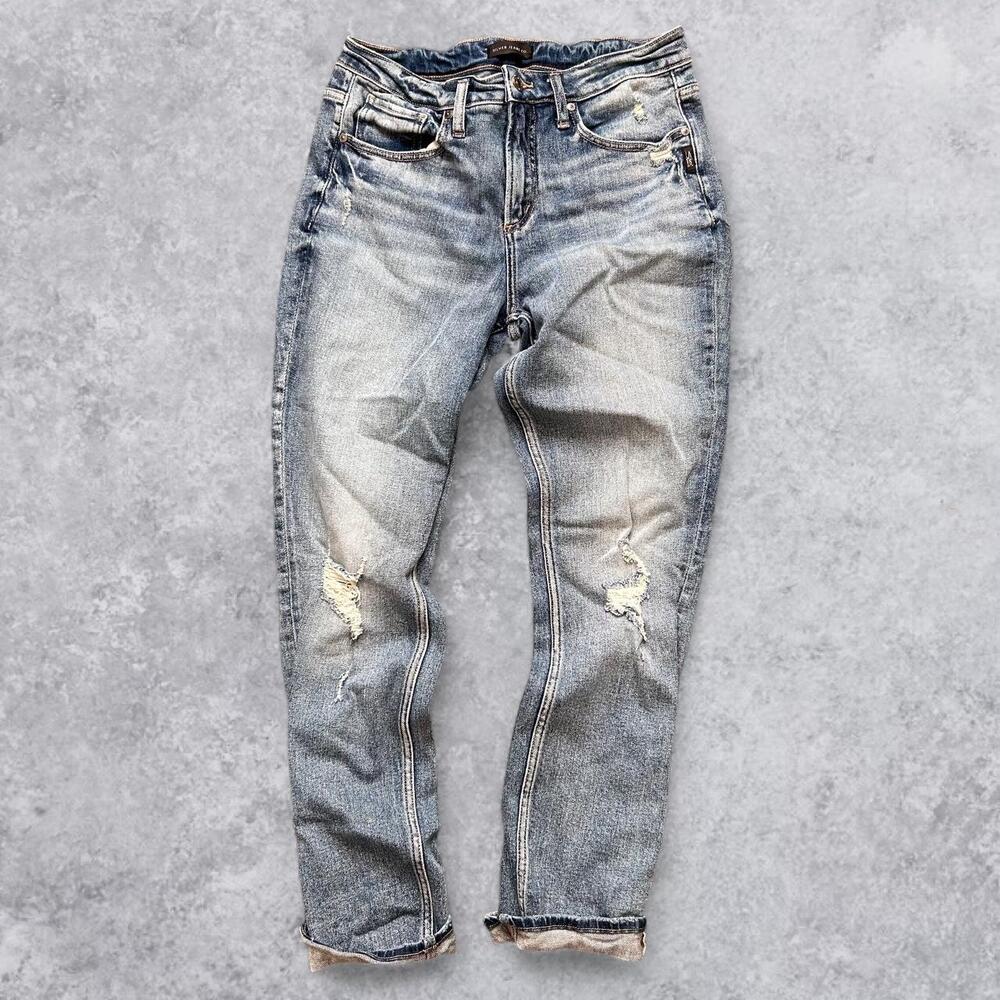 Y2K 2000s Silver Jeans Faded Distressed High Rise Straight Leg Jeans - 28x28